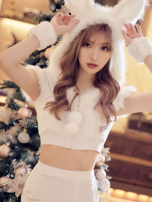 画像7: 【即日発送！】【XS-XLサイズ/3カラー】ベロアフードバニーセットアップサンタコスプレ[YMT] (7)