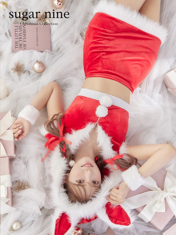 画像23: 【即日発送！】【XS-XLサイズ/3カラー】ベロアフードバニーセットアップサンタコスプレ[YMT] (23)