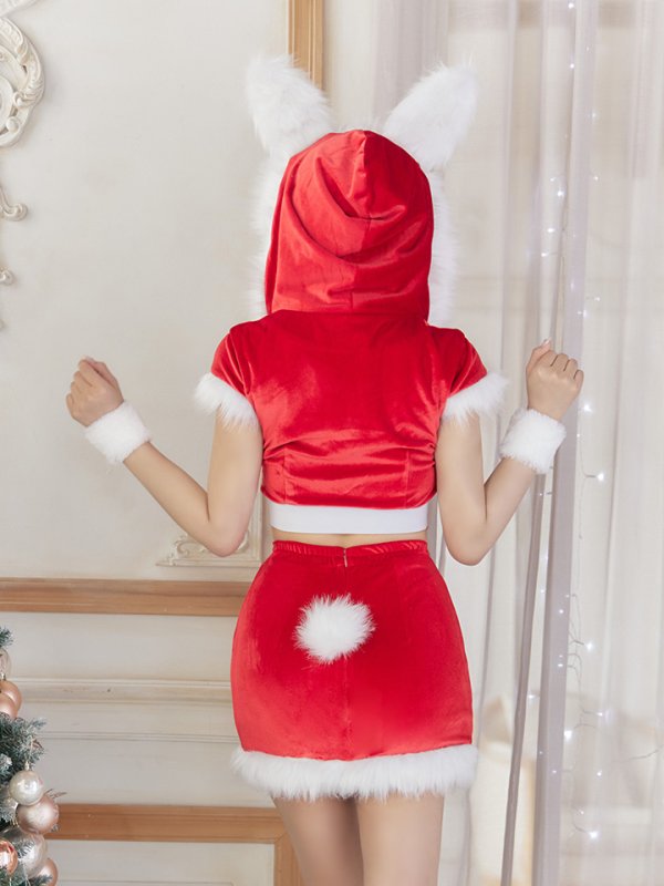 画像28: 【即日発送！】【XS-XLサイズ/3カラー】ベロアフードバニーセットアップサンタコスプレ[YMT] (28)