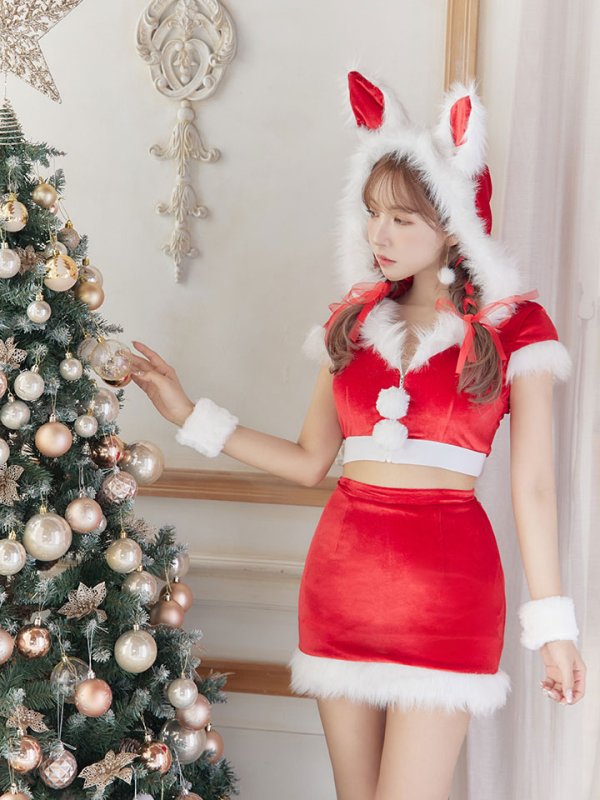画像26: 【即日発送！】【XS-XLサイズ/3カラー】ベロアフードバニーセットアップサンタコスプレ[YMT] (26)