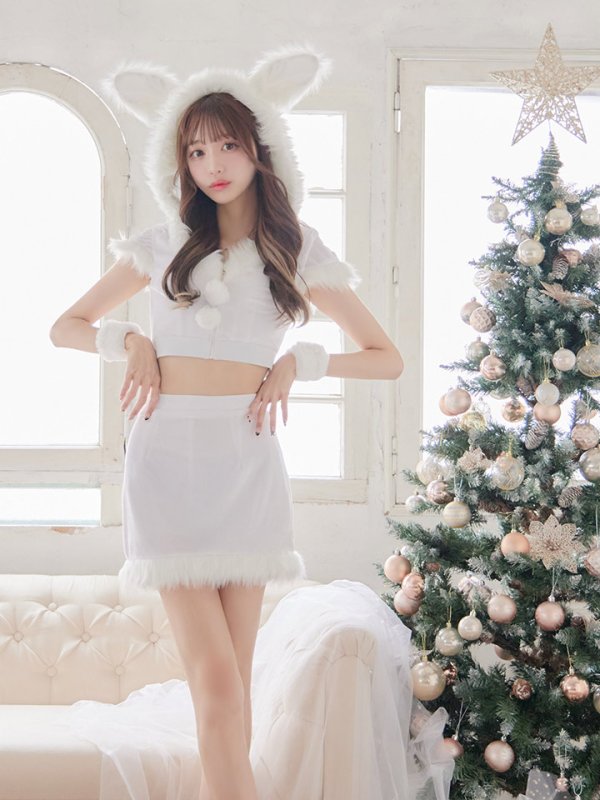 画像8: 【即日発送！】【XS-XLサイズ/3カラー】ベロアフードバニーセットアップサンタコスプレ[YMT] (8)