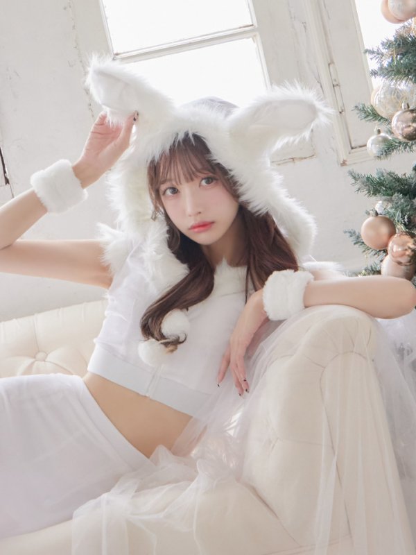 画像9: 【即日発送！】【XS-XLサイズ/3カラー】ベロアフードバニーセットアップサンタコスプレ[YMT] (9)