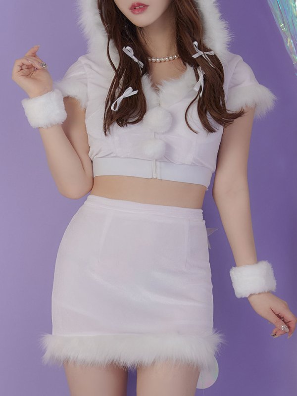 画像5: 【即日発送！】【XS-XLサイズ/3カラー】ベロアフードバニーセットアップサンタコスプレ[YMT] (5)