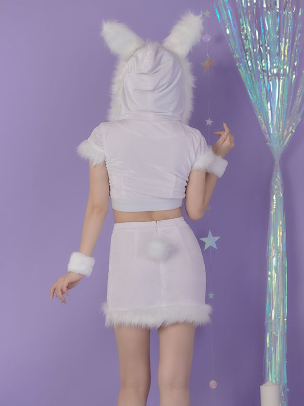 画像8: 【即日発送！】【XS-XLサイズ/3カラー】ベロアフードバニーセットアップサンタコスプレ[YMT] (8)