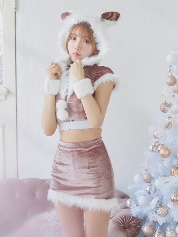 画像11: 【即日発送！】【XS-XLサイズ/3カラー】ベロアフードバニーセットアップサンタコスプレ[YMT] (11)