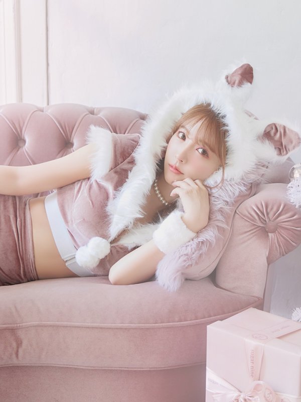 画像12: 【即日発送！】【XS-XLサイズ/3カラー】ベロアフードバニーセットアップサンタコスプレ[YMT] (12)