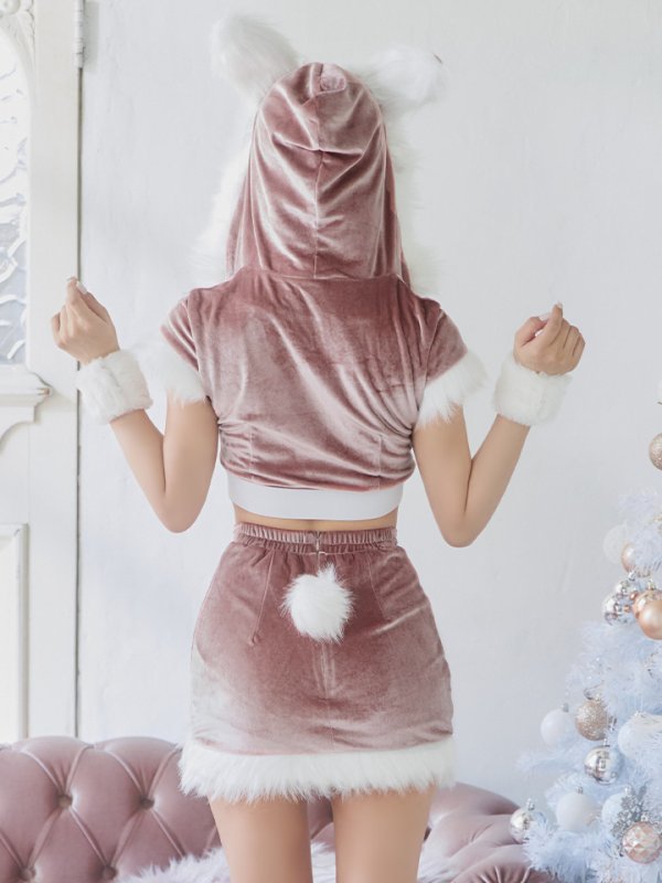 画像15: 【即日発送！】【XS-XLサイズ/3カラー】ベロアフードバニーセットアップサンタコスプレ[YMT] (15)