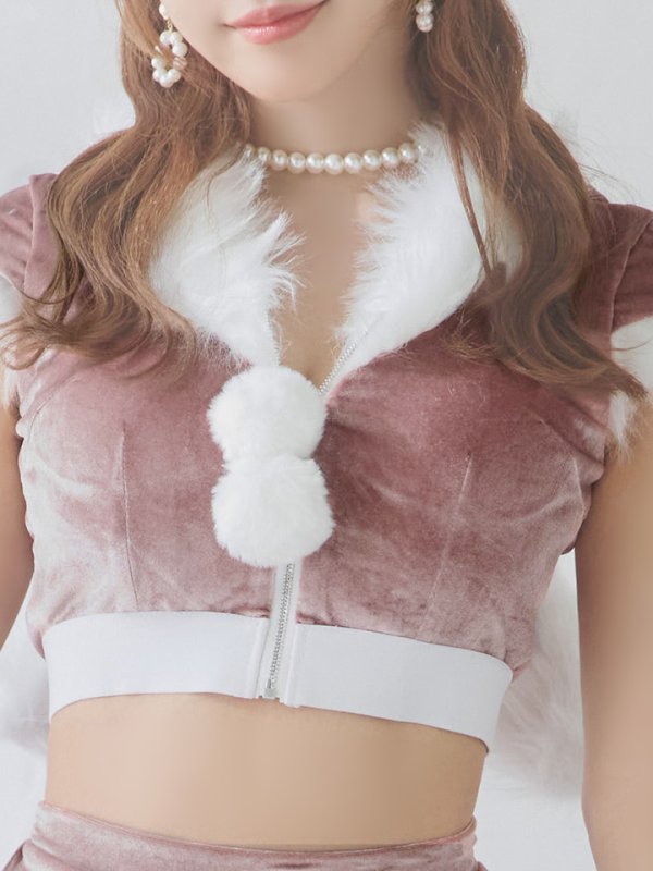 画像16: 【即日発送！】【XS-XLサイズ/3カラー】ベロアフードバニーセットアップサンタコスプレ[YMT] (16)