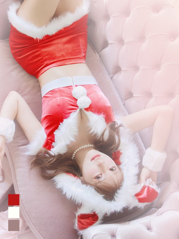 画像19: 【即日発送！】【XS-XLサイズ/3カラー】ベロアフードバニーセットアップサンタコスプレ[YMT] (19)