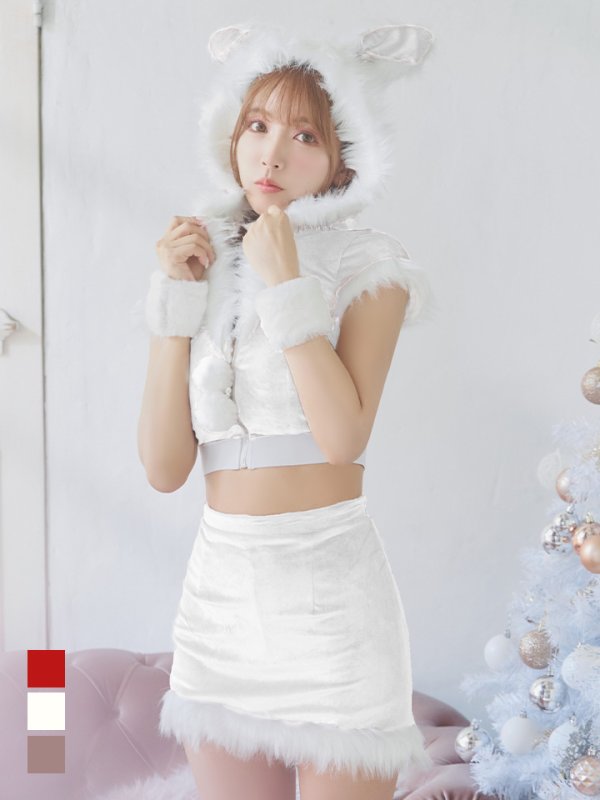 画像31: 【即日発送！】【XS-XLサイズ/3カラー】ベロアフードバニーセットアップサンタコスプレ[YMT] (31)