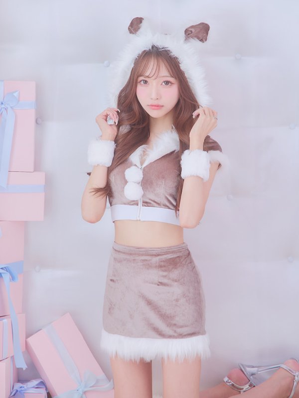 画像7: 【即日発送！】【XS-XLサイズ/3カラー】ベロアフードバニーセットアップサンタコスプレ[OF04] (7)