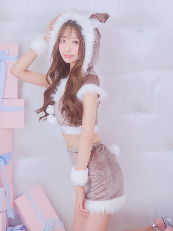 画像8: 【即日発送！】【XS-XLサイズ/3カラー】ベロアフードバニーセットアップサンタコスプレ[OF04] (8)