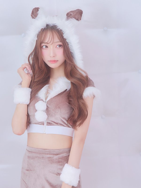 画像9: 【即日発送！】【XS-XLサイズ/3カラー】ベロアフードバニーセットアップサンタコスプレ[OF04] (9)