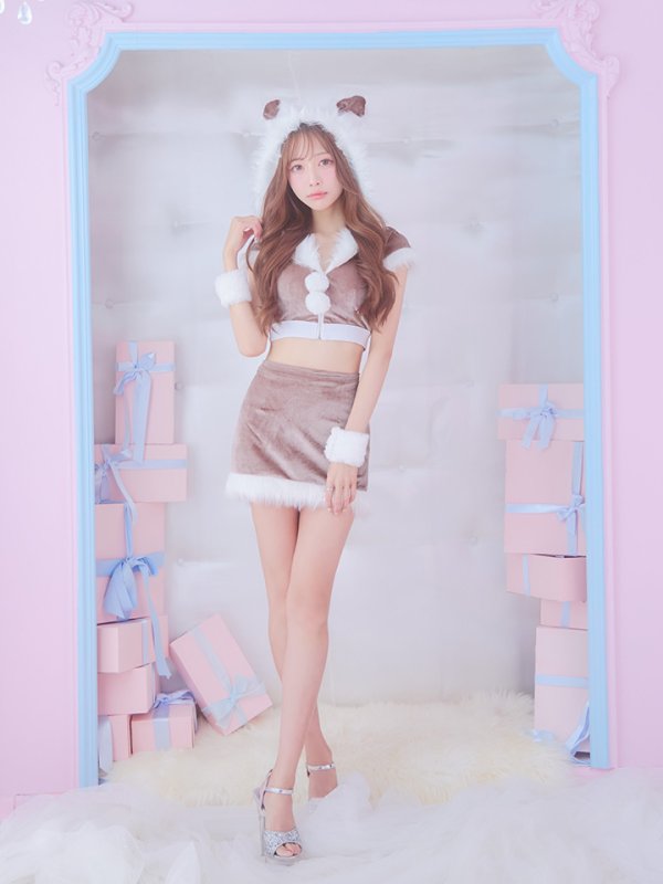 画像11: 【即日発送！】【XS-XLサイズ/3カラー】ベロアフードバニーセットアップサンタコスプレ[OF04] (11)