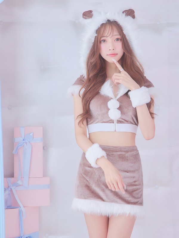 画像12: 【即日発送！】【XS-XLサイズ/3カラー】ベロアフードバニーセットアップサンタコスプレ[OF04] (12)