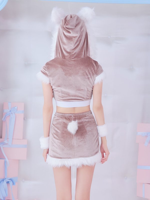 画像15: 【即日発送！】【XS-XLサイズ/3カラー】ベロアフードバニーセットアップサンタコスプレ[OF04] (15)