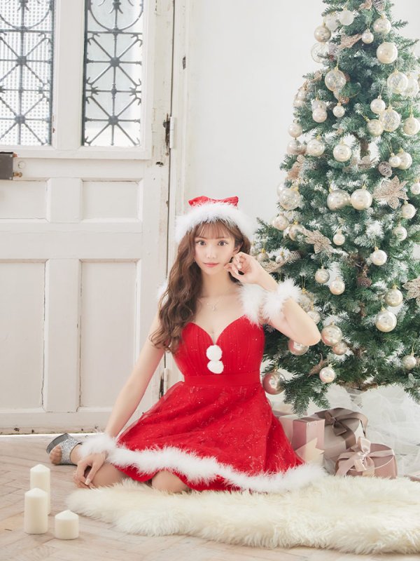 画像8: SALE!ファーショルダー/ スパンコールチュール/ 刺繍レースフレアサンタ【sugar nine サンタコス 4点セット】【S-XLサイズ/2カラー】[YMT] (8)