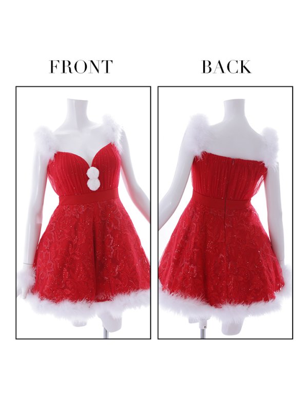 画像17: SALE!ファーショルダー/ スパンコールチュール/ 刺繍レースフレアサンタ【sugar nine サンタコス 4点セット】【S-XLサイズ/2カラー】[YMT] (17)