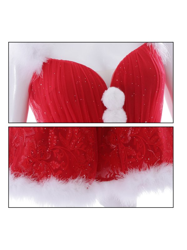 画像18: SALE!ファーショルダー/ スパンコールチュール/ 刺繍レースフレアサンタ【sugar nine サンタコス 4点セット】【S-XLサイズ/2カラー】[YMT] (18)