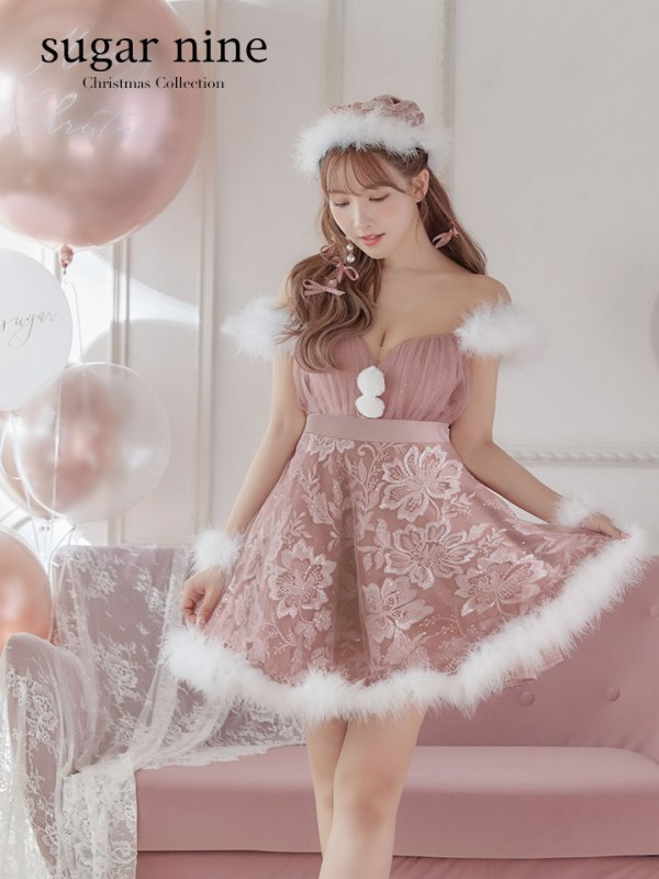 画像2: SALE!ファーショルダー/ スパンコールチュール/ 刺繍レースフレアサンタ【sugar nine サンタコス 4点セット】【S-XLサイズ/2カラー】[YMT] (2)