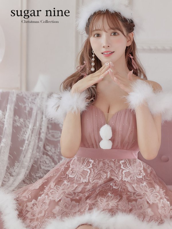 画像3: SALE!ファーショルダー/ スパンコールチュール/ 刺繍レースフレアサンタ【sugar nine サンタコス 4点セット】【S-XLサイズ/2カラー】[YMT] (3)