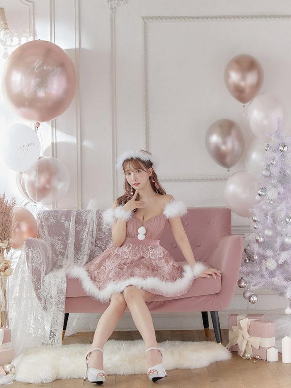 画像7: SALE!ファーショルダー/ スパンコールチュール/ 刺繍レースフレアサンタ【sugar nine サンタコス 4点セット】【S-XLサイズ/2カラー】[YMT] (7)