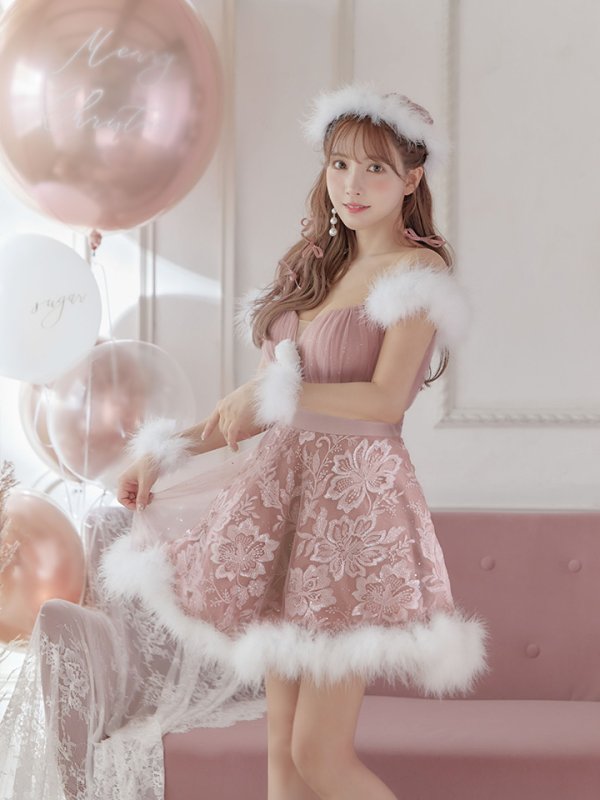 画像8: SALE!ファーショルダー/ スパンコールチュール/ 刺繍レースフレアサンタ【sugar nine サンタコス 4点セット】【S-XLサイズ/2カラー】[YMT] (8)