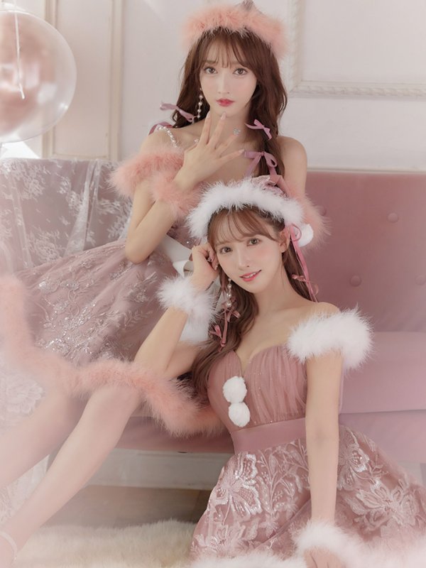 画像13: SALE!ファーショルダー/ スパンコールチュール/ 刺繍レースフレアサンタ【sugar nine サンタコス 4点セット】【S-XLサイズ/2カラー】[YMT] (13)