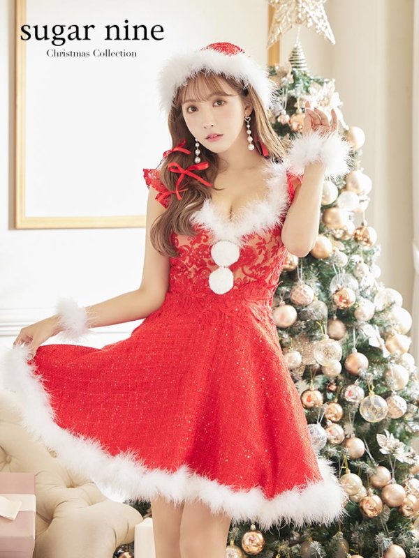 画像3: 【サンタセール！】ショートフリルスリーブ/ ツイードフレアサンタ【sugar nine サンタコス 4点セット】【S-XLサイズ/1カラー】[YMT] (3)