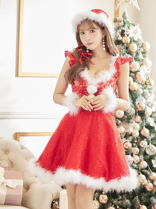 画像8: 【サンタセール！】ショートフリルスリーブ/ ツイードフレアサンタ【sugar nine サンタコス 4点セット】【S-XLサイズ/1カラー】[YMT] (8)