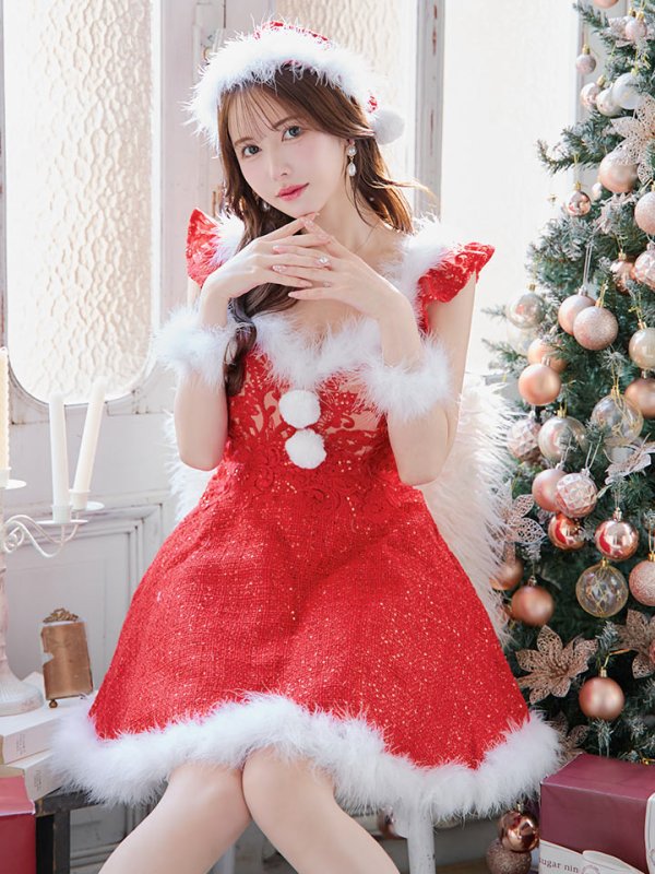 画像14: 【サンタセール！】【サンタコス 4点セット】【S-XLサイズ/1カラー】ショートフリルスリーブ/ ツイードフレアサンタ[YMT] (14)