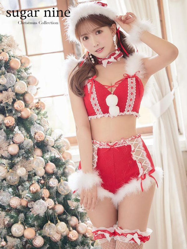 画像2: 【サンタセール！】ファーショルダー/ 編み上げレース切り替え/ セットアップサンタ【sugar nine サンタコス 7点セット】【S-Lサイズ/1カラー】[YMT] (2)