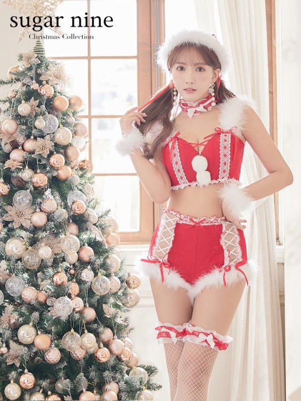 画像3: 【サンタセール！】ファーショルダー/ 編み上げレース切り替え/ セットアップサンタ【sugar nine サンタコス 7点セット】【S-Lサイズ/1カラー】[YMT] (3)