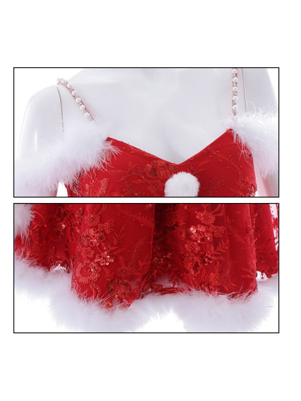 画像12: 【サンタセール！】ファーショルダー/ スパンコール刺繍フレアサンタ【sugar nine サンタコス 5点セット】【S-XLサイズ/2カラー】[YMT] (12)