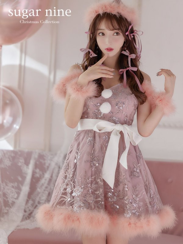 画像2: 【サンタセール！】ファーショルダー/ スパンコール刺繍フレアサンタ【sugar nine サンタコス 5点セット】【S-XLサイズ/2カラー】[YMT] (2)