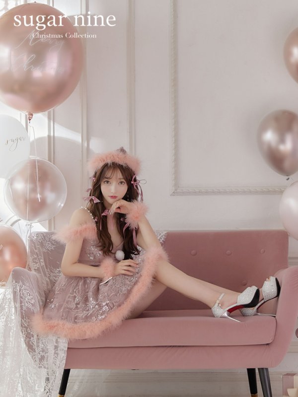 画像3: 【サンタセール！】ファーショルダー/ スパンコール刺繍フレアサンタ【sugar nine サンタコス 5点セット】【S-XLサイズ/2カラー】[YMT] (3)