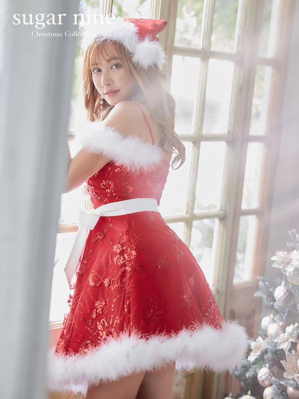 画像2: 【サンタセール！】ファーショルダー/ スパンコール刺繍フレアサンタ【sugar nine サンタコス 5点セット】【S-XLサイズ/2カラー】[YMT] (2)