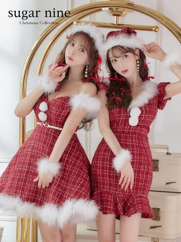 画像2: 即日発送!ファーショルダー/ マーメイド/ ツイードチェックサンタ【S-XLサイズ】[YMT] (2)