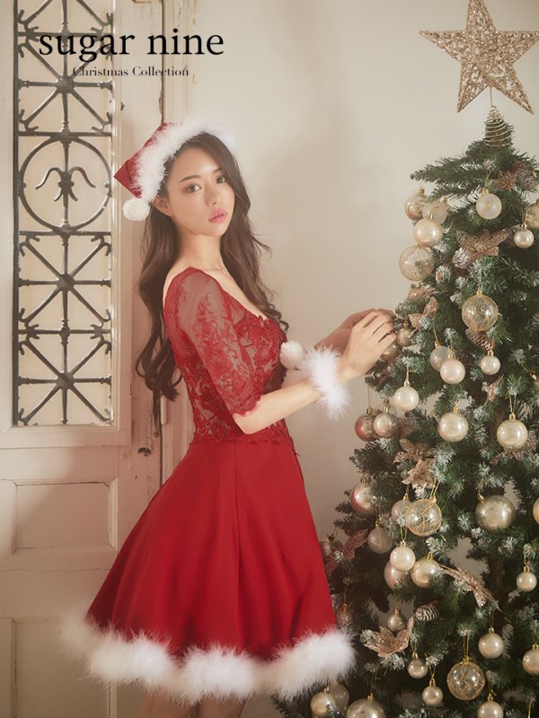 画像2: 【サンタセール！】刺繍レースフレアサンタ【sugar nine サンタコス 4点セット】【S-Lサイズ/2カラー】[YMT] (2)