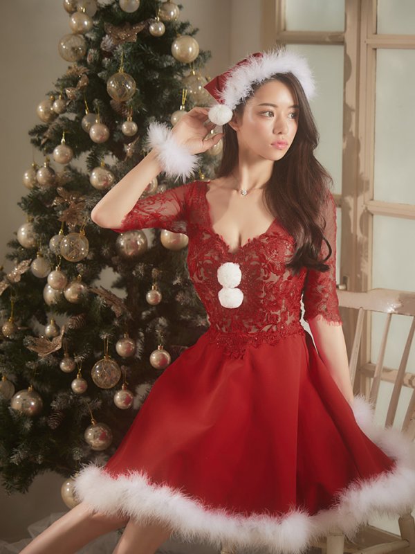 画像14: 【サンタセール！】刺繍レースフレアサンタ【sugar nine サンタコス 4点セット】【S-Lサイズ/2カラー】[YMT] (14)