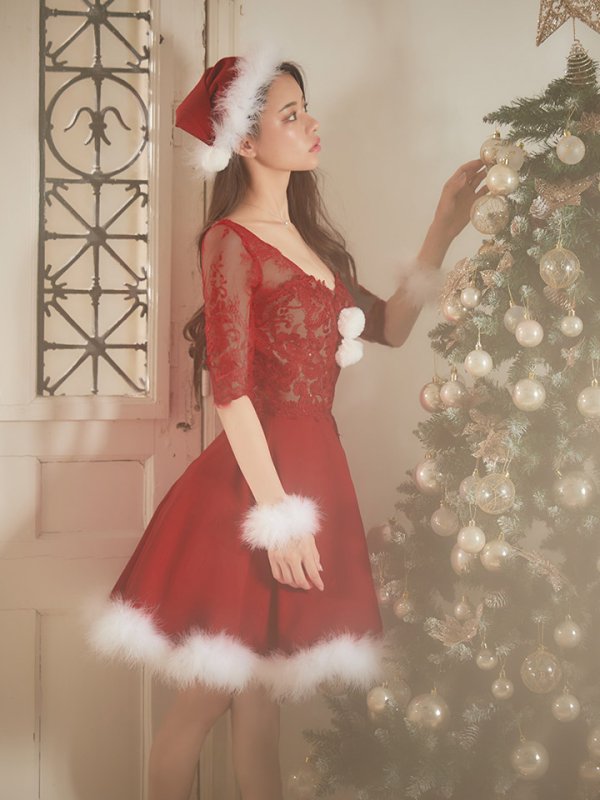 画像15: 【サンタセール！】刺繍レースフレアサンタ【sugar nine サンタコス 4点セット】【S-Lサイズ/2カラー】[YMT] (15)