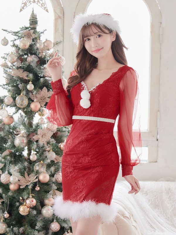 画像6: 【サンタSALE!!】総レースチュールロングスリーブサンタ【sugar nine サンタコス 3点セット】【S-Lサイズ/1カラー】[OF04] (6)
