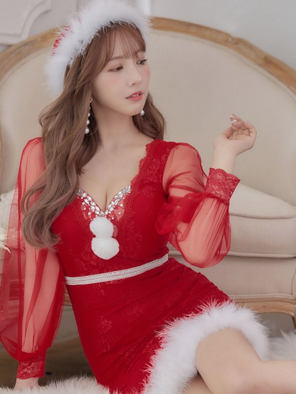 画像26: 【サンタセール！】総レースチュールロングスリーブサンタ【sugar nine サンタコス 3点セット】【S-Lサイズ/1カラー】[YMT] (26)