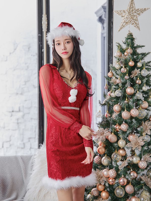 画像13: 【サンタセール！】総レースチュールロングスリーブサンタ【sugar nine サンタコス 3点セット】【S-Lサイズ/1カラー】[YMT] (13)