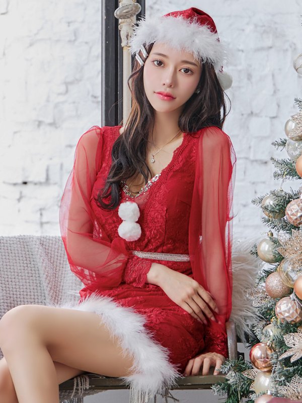画像2: 【サンタセール！】総レースチュールロングスリーブサンタ【sugar nine サンタコス 3点セット】【S-Lサイズ/1カラー】[YMT] (2)