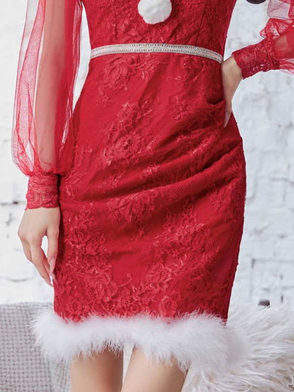 画像7: 【サンタセール！】総レースチュールロングスリーブサンタ【sugar nine サンタコス 3点セット】【S-Lサイズ/1カラー】[YMT] (7)
