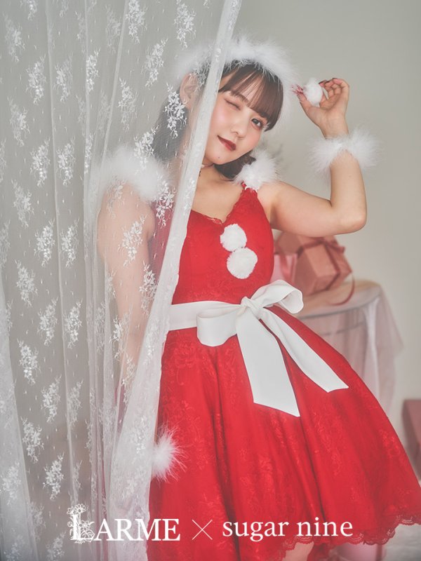 画像4: 【ノベルティ対象】即日発送!総レース/ ファーショルダー/ ショートインロングフレアサンタ【sugar nine サンタコス 5点セット】【S-Lサイズ/2カラー】[YMT] (4)