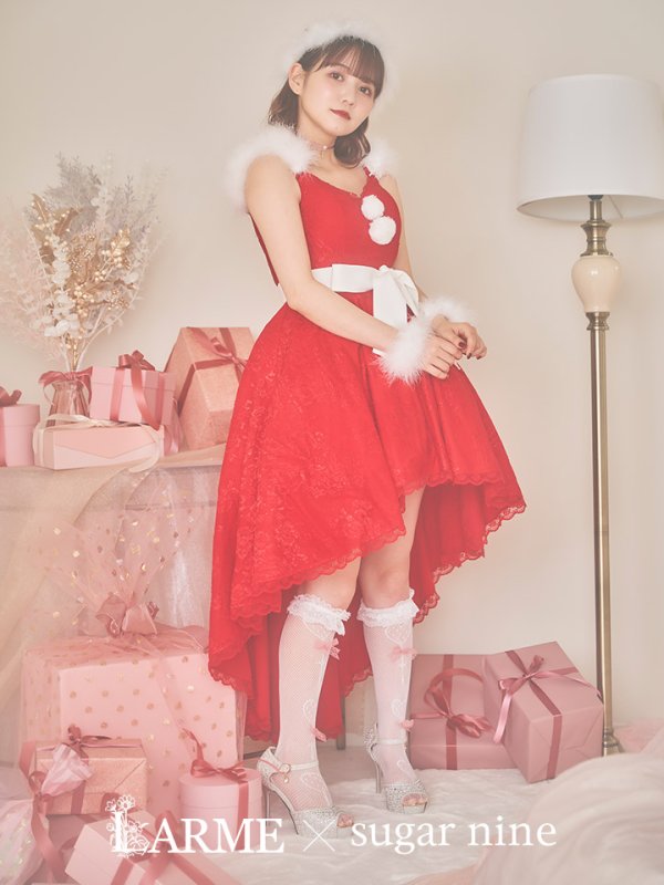 画像5: 【ノベルティ対象】即日発送!総レース/ ファーショルダー/ ショートインロングフレアサンタ【sugar nine サンタコス 5点セット】【S-Lサイズ/2カラー】[YMT] (5)