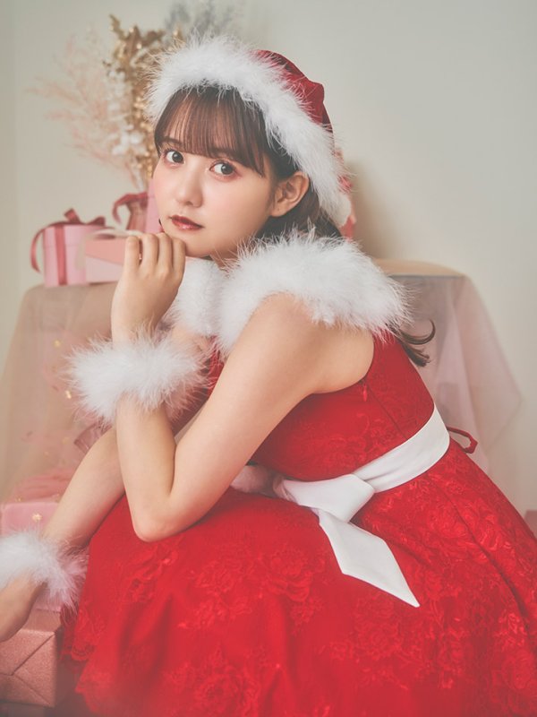 画像8: 【ノベルティ対象】即日発送!総レース/ ファーショルダー/ ショートインロングフレアサンタ【sugar nine サンタコス 5点セット】【S-Lサイズ/2カラー】[YMT] (8)