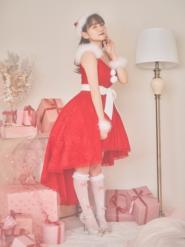 画像9: 【ノベルティ対象】即日発送!総レース/ ファーショルダー/ ショートインロングフレアサンタ【sugar nine サンタコス 5点セット】【S-Lサイズ/2カラー】[YMT] (9)